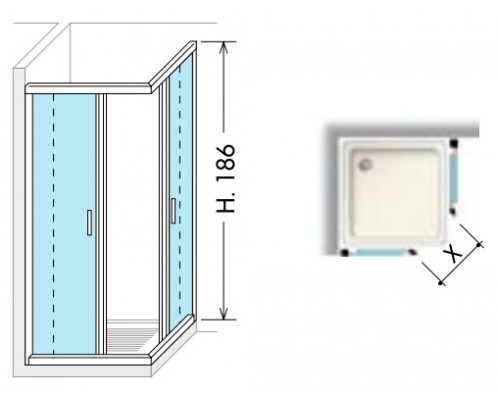 Душевой уголок 2B Box Docce HIT, 90 х 80 х 186, стекло прозрачное (2020SST0/2020STR0)