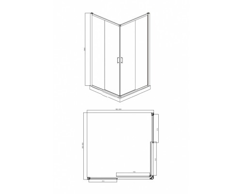 Душевой уголок Bravat Line BS090.2202A, 90 x 90 x 200 см, двери раздвижные, стекло прозрачное, хром