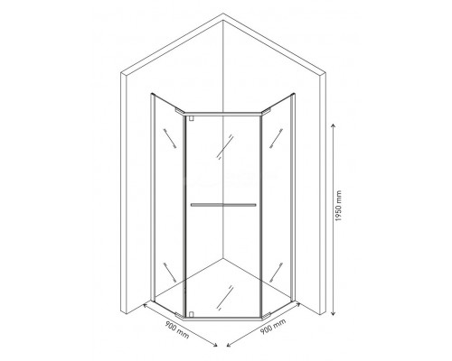 Душевой уголок Cerutti Spa Chika ZP91B 90 x 90 см пятиугольный, дверь распашная, стекло прозрачное, черный, 8551