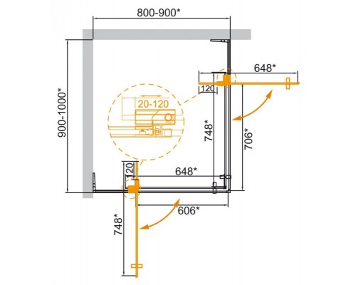 Душевой уголок Cezares SLIDER-AH-2-80/90-90/100-C-Cr, 80/90 х 90/100 х 195 см, профиль хром, стекло прозрачное