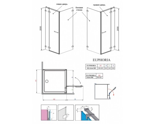 Душевой уголок Radaway Euphoria KDJ, 90,5 х 90,5 х 200 см, стекло прозрачное, L/R 383612-01L/383241-01L/383050-01