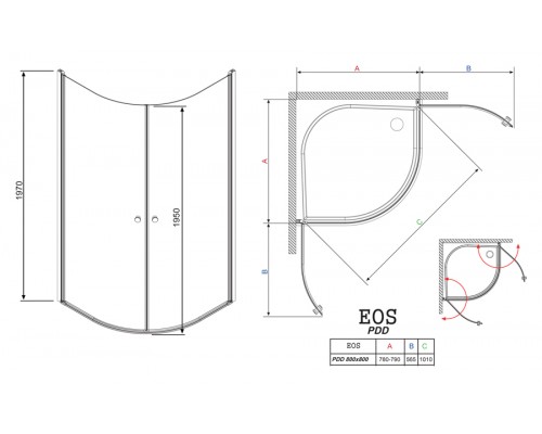 Душевой уголок Radaway EOS PDD 80 х 80 х 197 см, прозрачное стекло