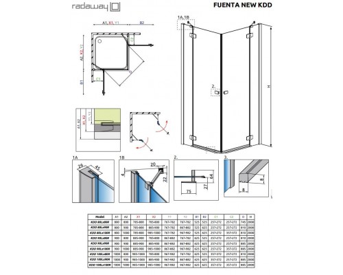 Душевой уголок Radaway Fuenta New KDD 90 х 80 см, стекло прозрачное