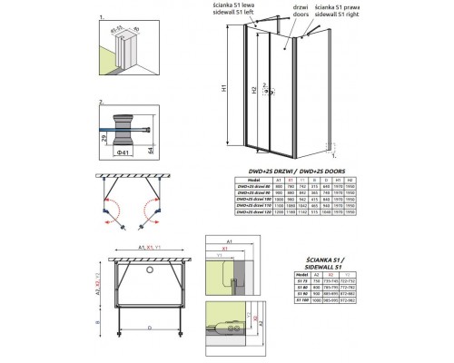 Душевой уголок Radaway Eos II DWD+2S, 110 х 100 х 197 см, стекло прозрачное