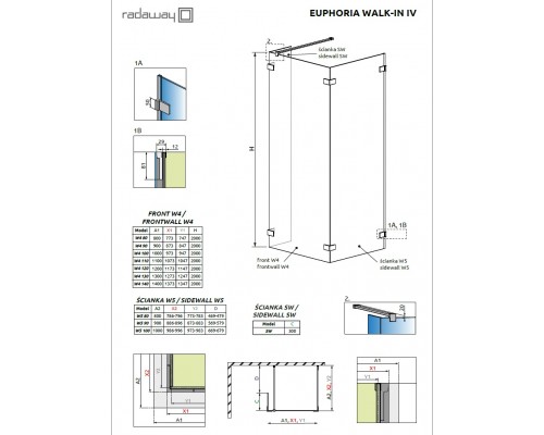 Душевое ограждение Radaway Euphoria Walk-In IV 800 x 900, стекло прозрачное