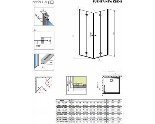 Душевой уголок Radaway Fuenta КDD-B 100 x 90 с дверями типа Bi-fold, с порогом