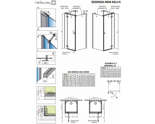 Душевой уголок Radaway Essenza New KDJ+S 90 x 100 см, левая дверь