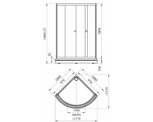 Душевой уголок Радомир 100, 100 х 100 х 196 см, радиальный, стекло прозрачное/матовое