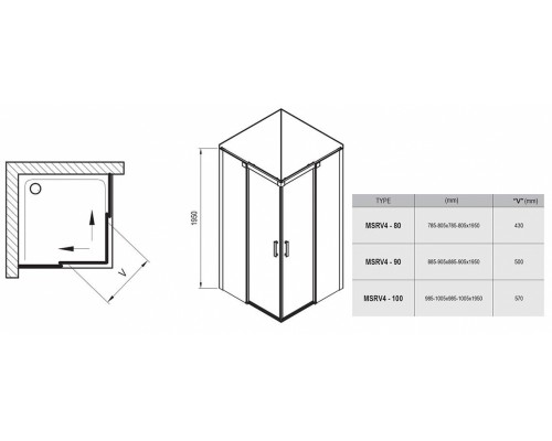 Душевой уголок Ravak Matrix MSRV4 90х90, профиль сатин, витраж транспарент, 1WV77U00Z1