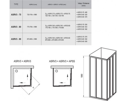 Душевой уголок Ravak Supernova ASRV3 + ASRV3, 90 x 90 см, профиль белый, витраж транспарент, 15V70102Z1/15V70102Z1