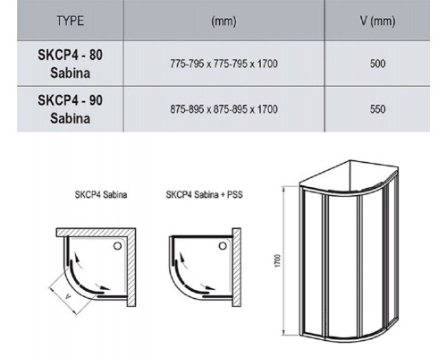 Душевой уголок Ravak Supernova SKCP4-80 Sabina, профиль белый, витраж транспарент, 31144V100Z1