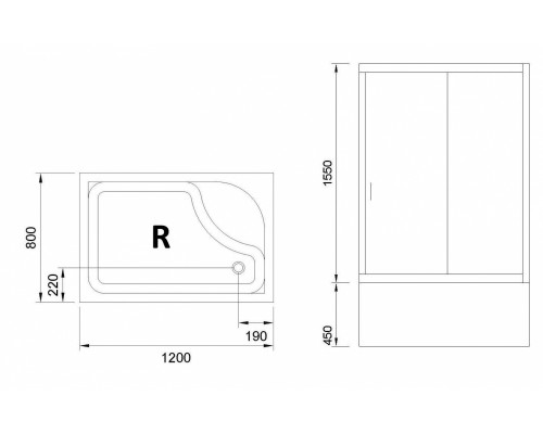 Душевой уголок Royal Bath RB8120BP-T-L/R, 120 х 80 х 200 см, стекло прозрачное, профиль белый