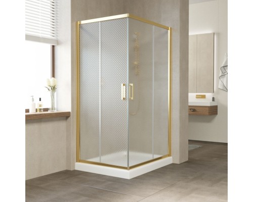 Душевой уголок Vegas Glass Za-F 120 x100 x 190 см, профиль золото, стекло ретро