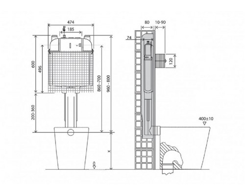 Бачок скрытого монтажа BelBagno CS для напольного унитаза, BB025-CS