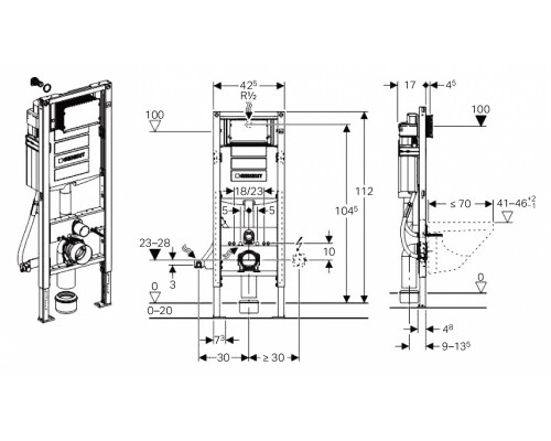 Инсталляция Geberit Duofix Up 320 111.350.00.5 для унитаза, узкая, для лиц с ограниченными возможностями