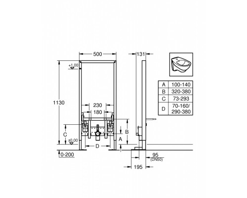 Инсталляция Grohe Rapid SL 38581001 для биде, усиленная