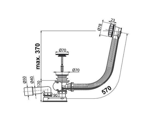 Слив-перелив для ванны AlcaPlast A55KM, 57 см
