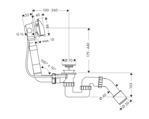 Слив-перелив Hansgrohe Exafill S 58123000, с возможностью наполнения ванны