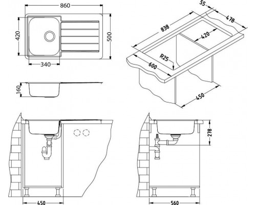 Мойка кухонная Alveus LINE 20 LEI-90 860 x 500 1065579