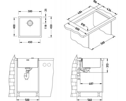 Мойка кухонная Alveus QUADRIX 40 SAT-90 500 x 450 x 200 (1102605)