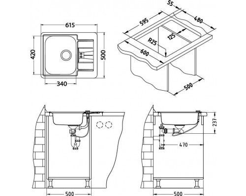 Мойка кухонная Alveus LINE MAXIM 60 SAT-90 610 x 500 1089613