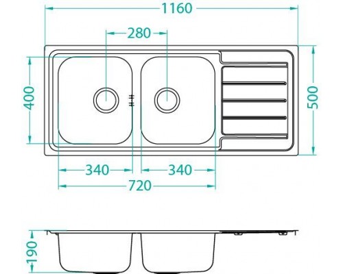 Мойка кухонная Alveus LINE MAXIM 100-SAT FS 1165 x 505 1092001