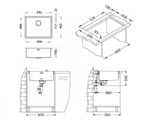 Мойка кухонная Alveus Kombino 50 F/S Monarch 1121284, антрацит