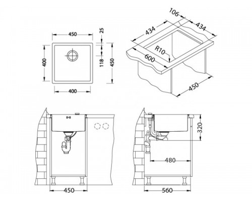 Мойка кухонная Alveus Monarch Quadrix 30 BRS 90 FI 1122689 450х450 мм, медно-красный