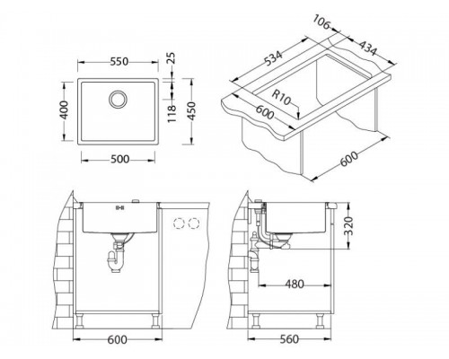 Мойка кухонная Alveus Monarch Quadrix 50 1122691 550х450 мм, медь