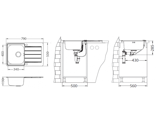 Мойка кухонная Alveus LINE MAXIM 80 SAT-90 790 x 500 1100216