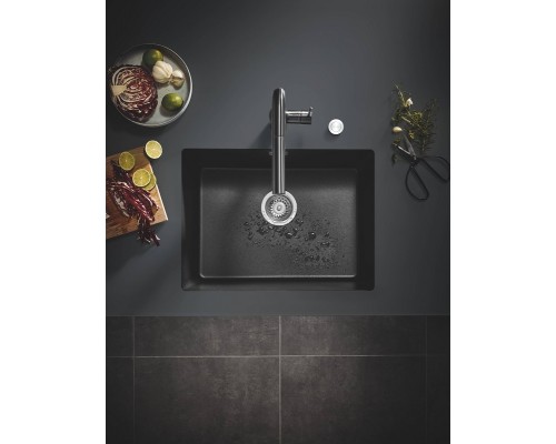 Мойка кухонная из искусственного гранита Grohe K700U 31655AP0, 61 x 46 см, с корзинчатым вентилем и сливным гарнитуром, черный гранит