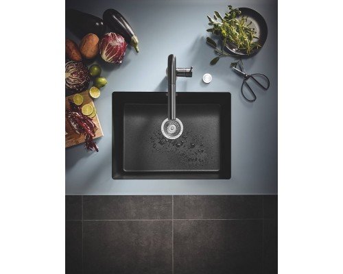 Мойка кухонная из искусственного гранита Grohe K700U 31655AP0, 61 x 46 см, с корзинчатым вентилем и сливным гарнитуром, черный гранит