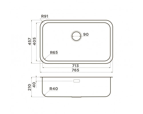 Кухонная мойка Omoikiri Omi 76-U/I-IN 76 см, 4993500, нержавеющая сталь