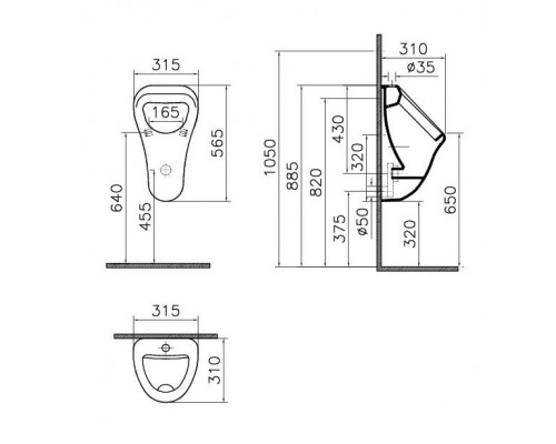 Писсуар Vitra Arkitekt с внешним подводом воды, 6202B003-0198