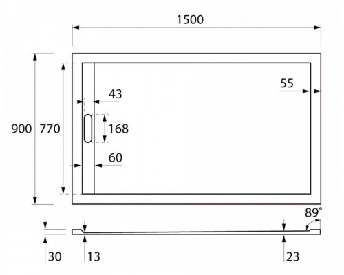 Душевой поддон Cezares Tray-AS 150 x 90 см из искусственного мрамора, TRAY-AS-AH-150/90-30-W