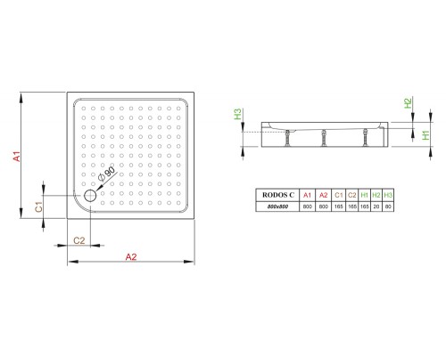 Поддон для душа Radaway Rodos C800, 80 x 80 см, квадратный, 4K88155-04