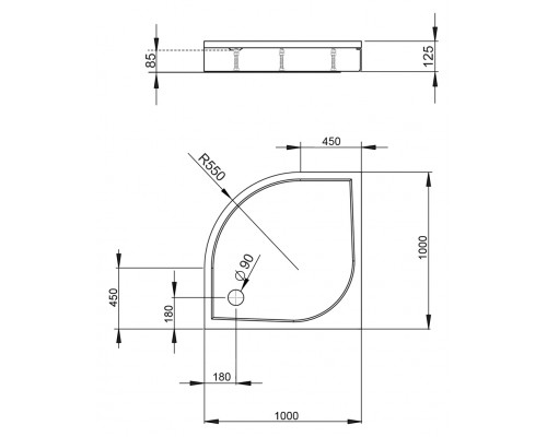 Поддон для душа Radaway Paros A1000, 100 x 100 см, четверть круга, MBA1010-03-1