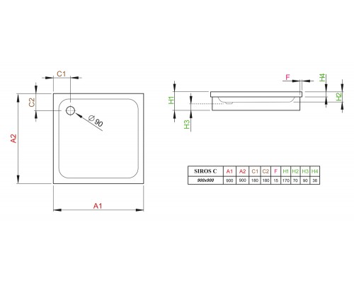 Поддон для душа Radaway Siros C900, 90 x 90 см, квадратный, SBC9917-1