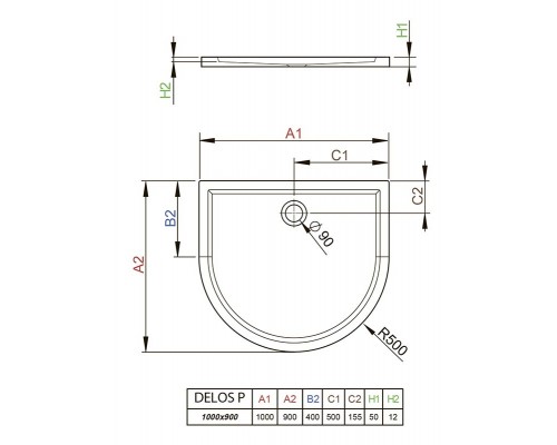 Поддон для душа Radaway Delos P, 90 x 100 см, четверть круга, 4Z19035-03N