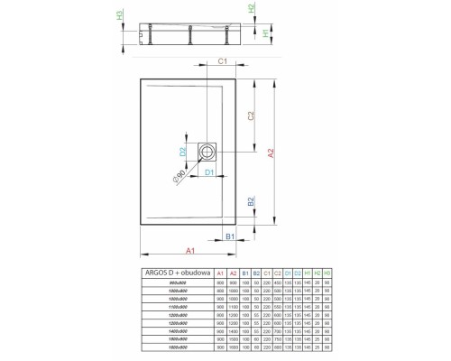 Поддон для душа Radaway Argos D, 90 x 160 см, прямоугольный, 4ADN916-02