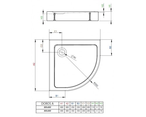 Поддон для душа Radaway Doros A, 90 x 90 см, четверть круга, SDRA9090-05