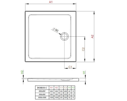 Поддон для душа Radaway Doros C Compact, 90 x 90 см, квадратный, SDRC9090-05-04S