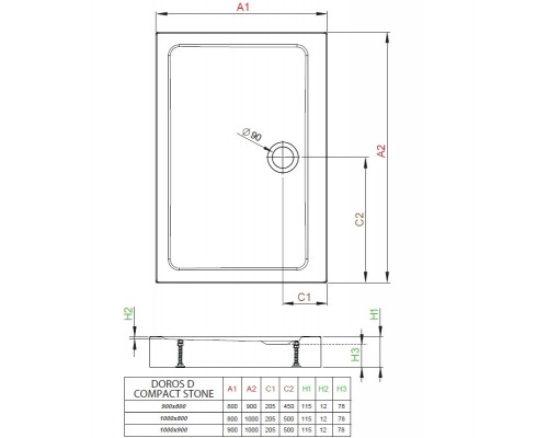 Поддон для душа Radaway Doros D, 90 x 100 см, прямоугольный, SDRD1090-05-64S