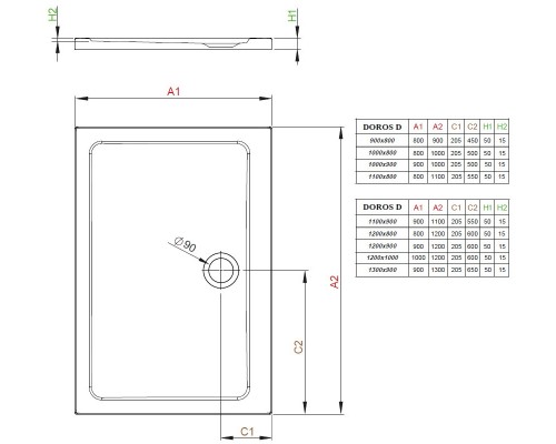 Поддон для душа Radaway Doros Plus D, 80 x 90 см, прямоугольный, SDRPD9080-01