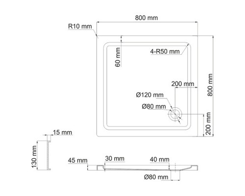 Душевой поддон WasserKRAFT Amper  29T02, квадратный, 80 x 80 см, акрил 5мм, белый