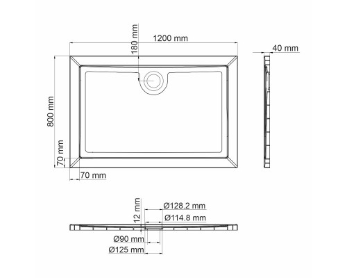 Душевой поддон WasserKRAFT  Salm 27T, 120 х 80 см, белый, 27T06