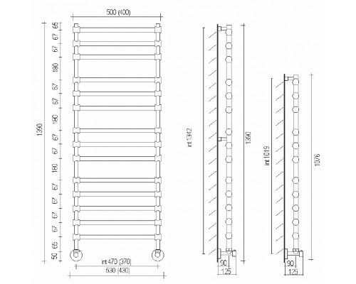 Полотенцесушитель водяной Margaroli Sole 4643711CRP, с полкой, высота 107.6 см, ширина 43 см, хром