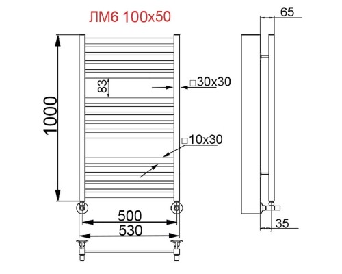 Полотенцесушитель водяной Ника Modern ЛМ 6 100 x 50 см, matt antique silver