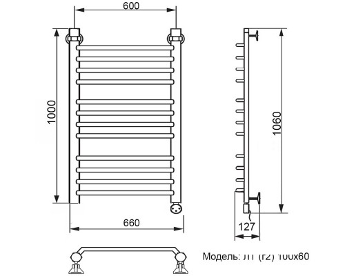 Полотенцесушитель электрический Ника Trapezium ЛТ (г2) 100 x 60 см, с терморегулятором