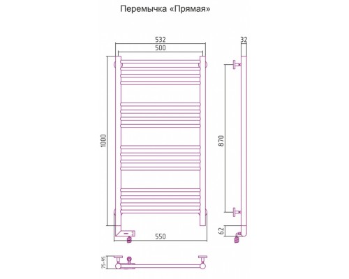 Полотенцесушитель электрический Сунержа Богема 2.0 1000x500 с прямой перемычкой, без покрытия L/R